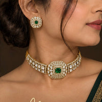 Green Kundan Bridal Choker Set with Matching Earrings