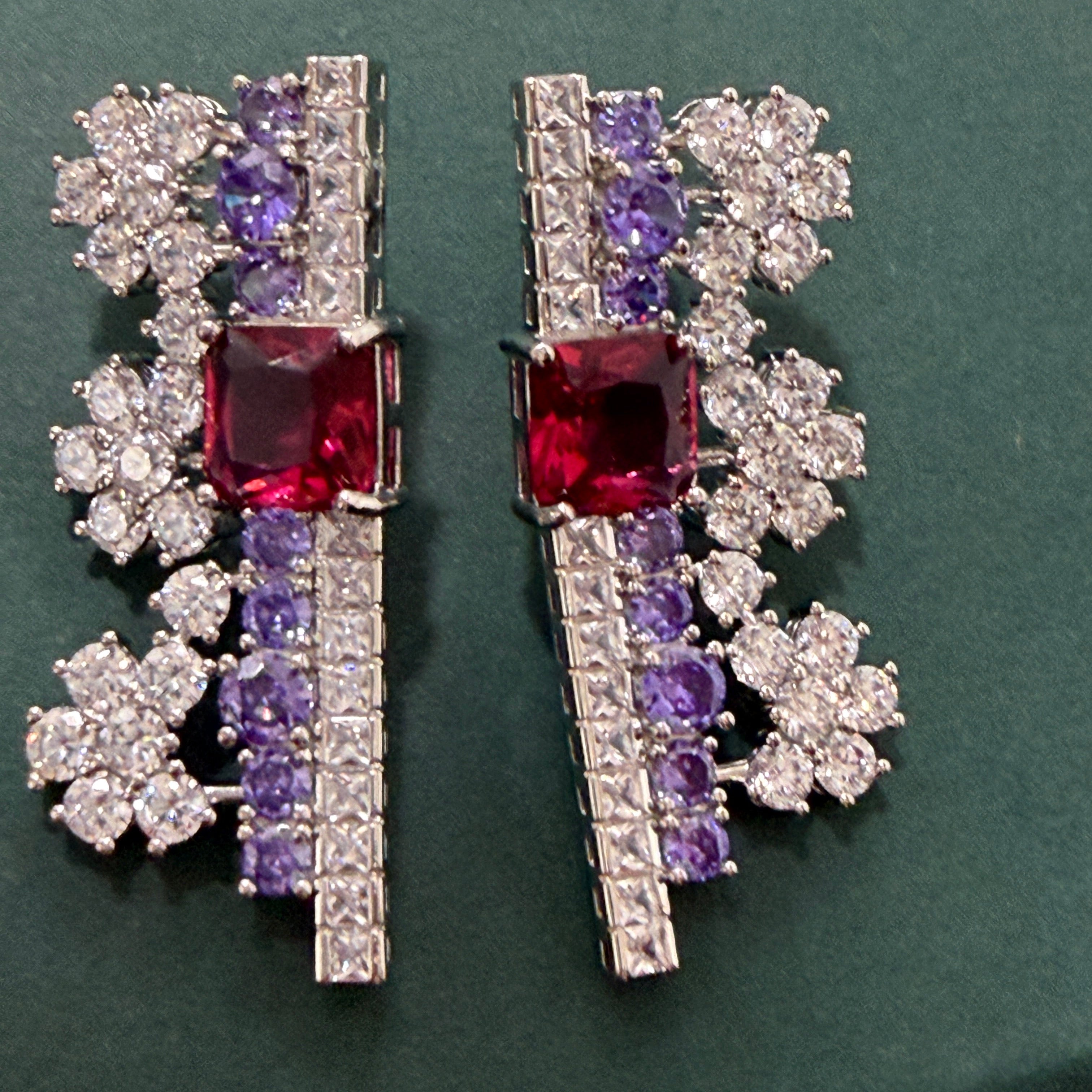 Purple Red Bridal Jewelry Set for Women Luxury Wedding