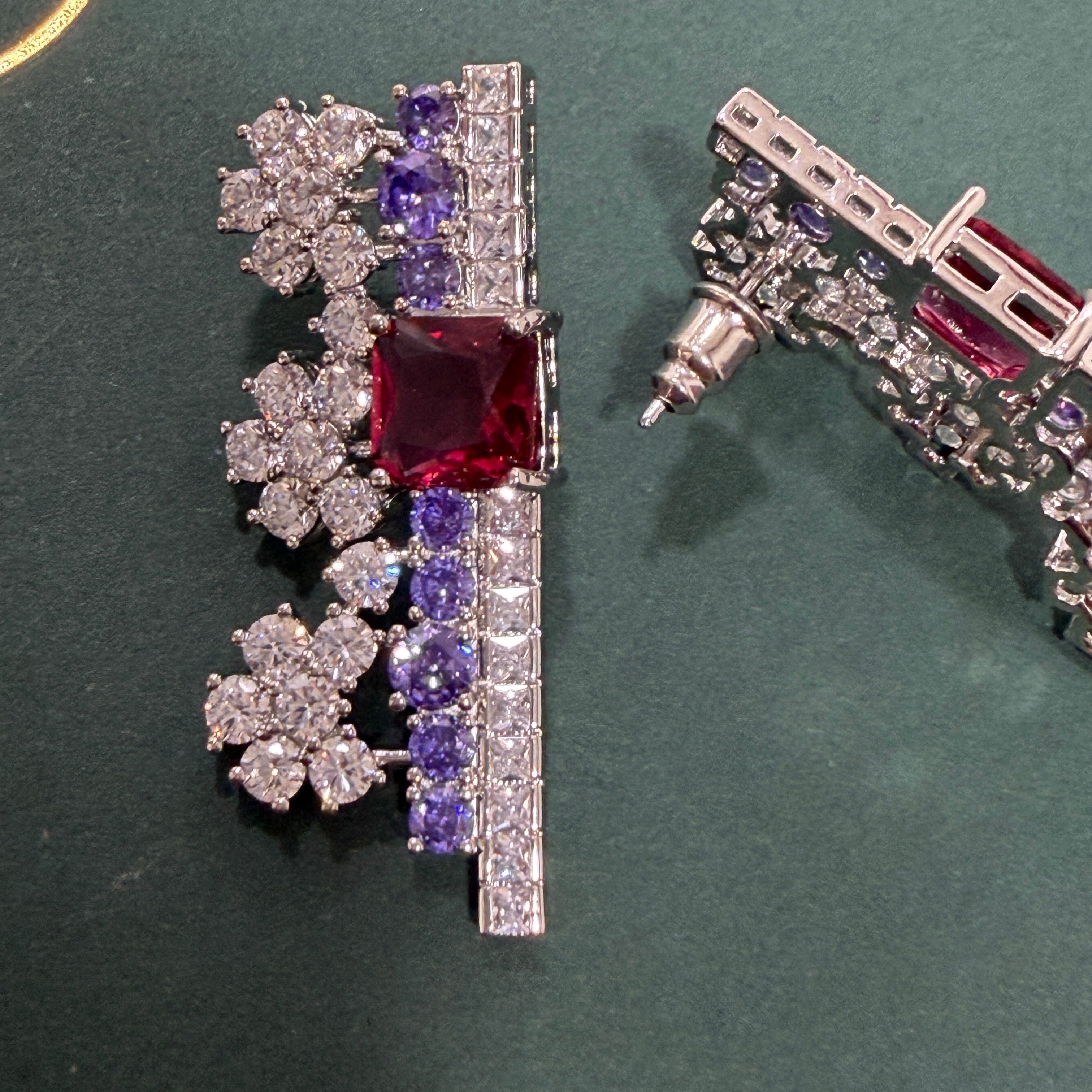Purple Red Bridal Jewelry Set for Women Luxury Wedding