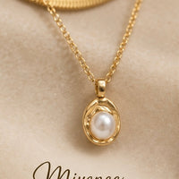 18K Gold Fashion Women's Stainless Steel Necklace Double-layered Layered Pearl Pendant