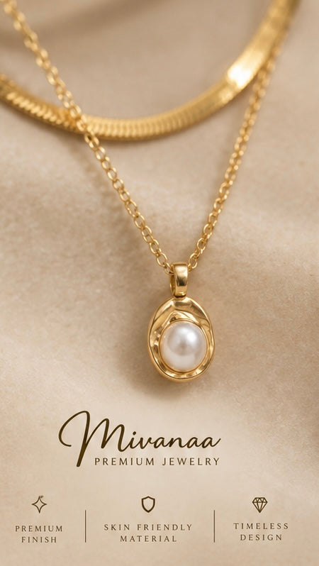 18K Gold Fashion Women's Stainless Steel Necklace Double-layered Layered Pearl Pendant