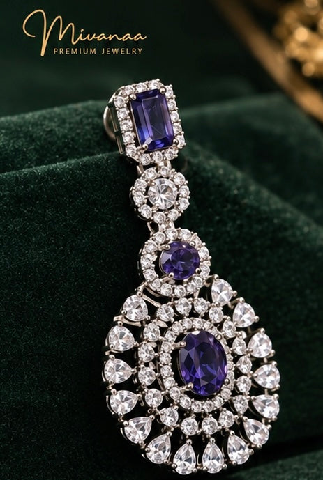 Royal Purple Kundan Bridal Necklace Set with Matching Earrings