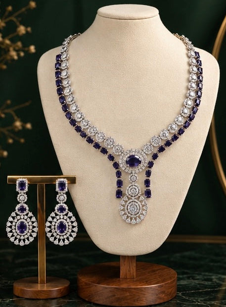 Royal Purple Kundan Bridal Necklace Set with Matching Earrings