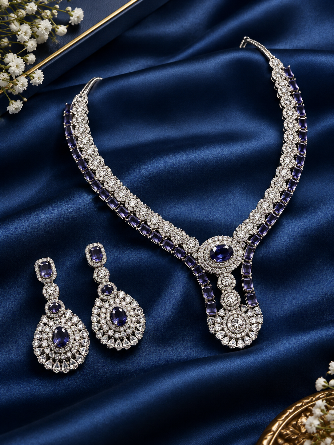 Royal Purple Kundan Bridal Necklace Set with Matching Earrings