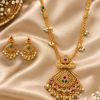 18K Gold-Plated Kundan & Pearl Studded Necklace Set