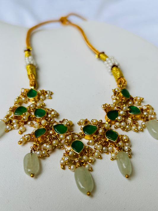 Verdant Elegance Pacchi Kundan and Pearl Fusion - Mivanaa