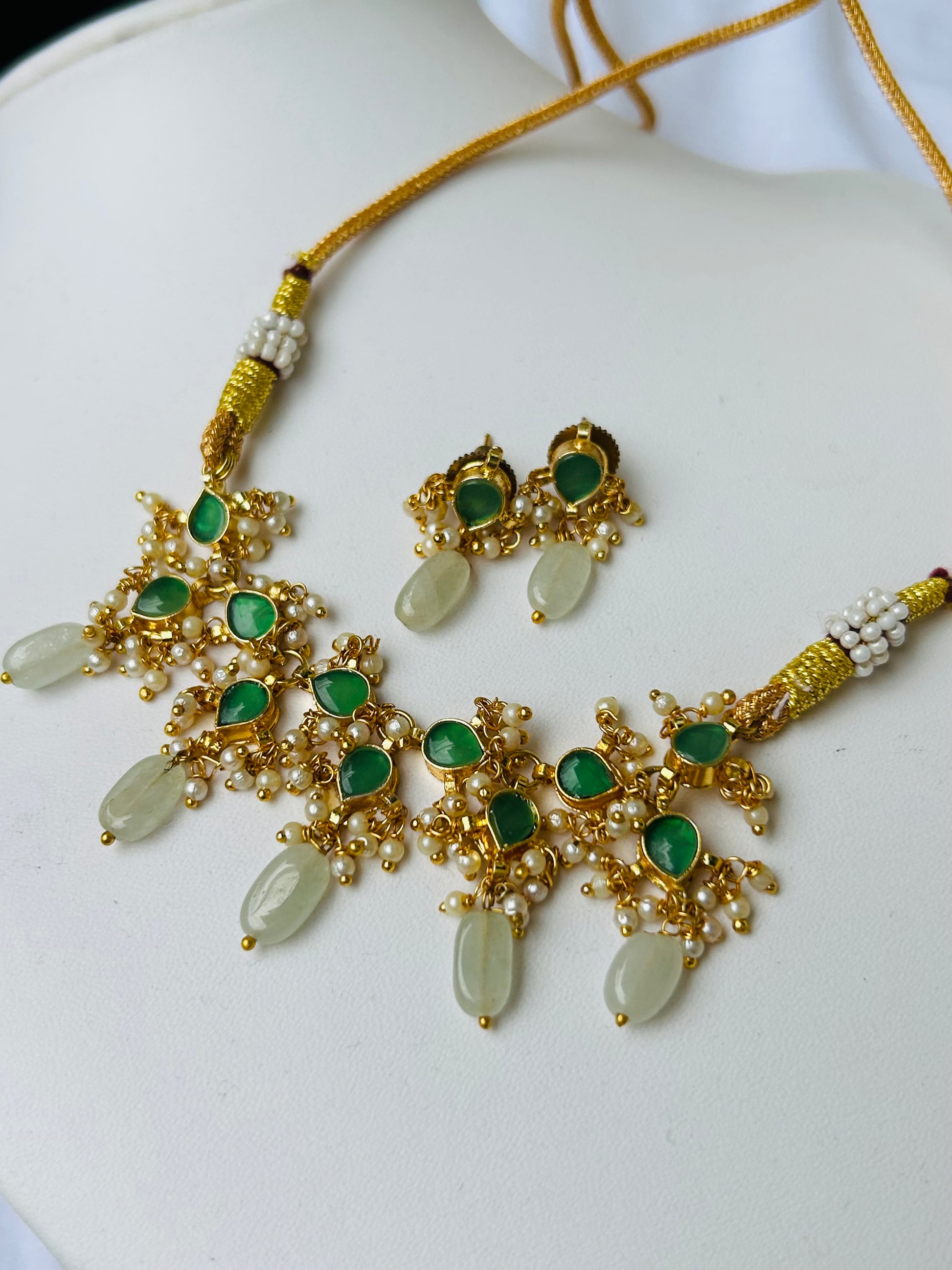 Verdant Elegance Pacchi Kundan and Pearl Fusion - Mivanaa