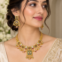 Traditional Multicolor Kundan Necklace and Earring Set