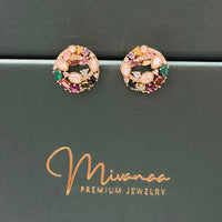 Multicolour Zirconia Pendant and Earring Set – Gold-Tone Statement Jewellery