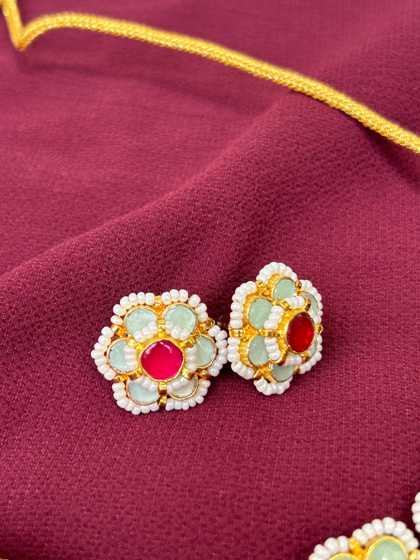 Mint and Pink Stone Pacchi Polki Jewelry Set: A Harmonious Blend of Elegance and Radiance - Mivanaa