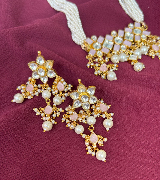 Rosy Blush Pacchi Kundan Set - Mivanaa