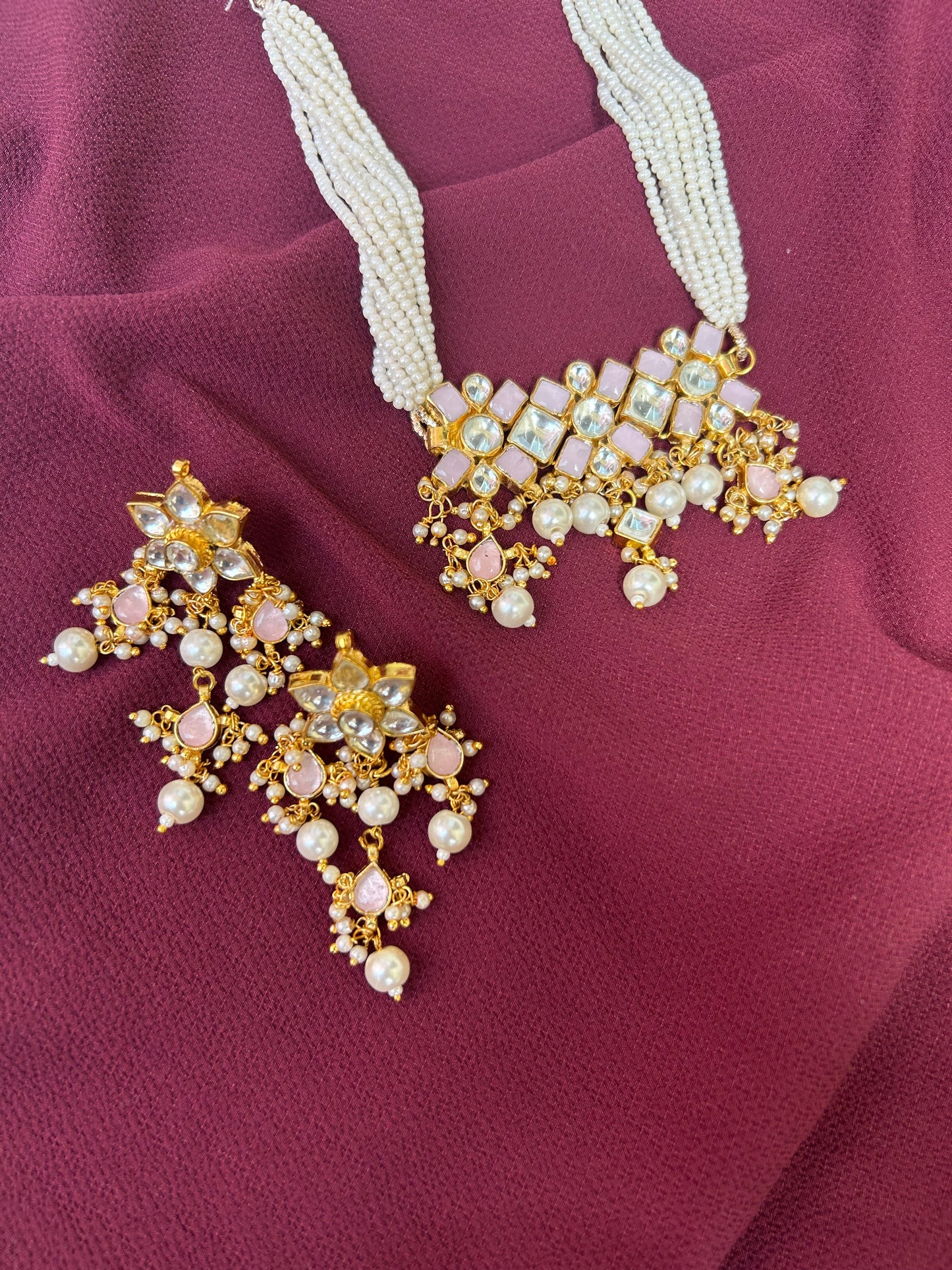 Rosy Blush Pacchi Kundan Set - Mivanaa