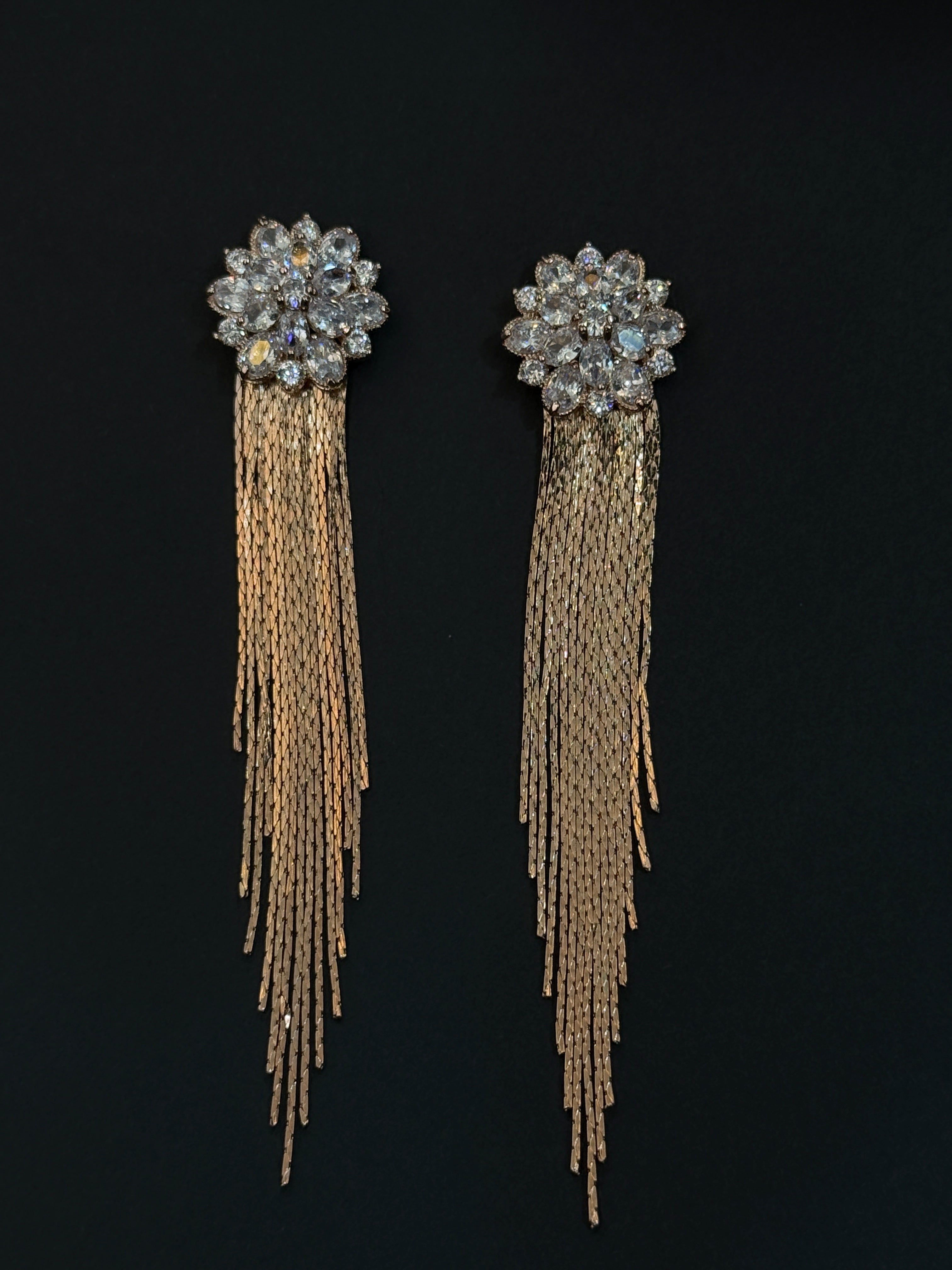 Glamorous Crystal Tassel Earrings-Mivanaa