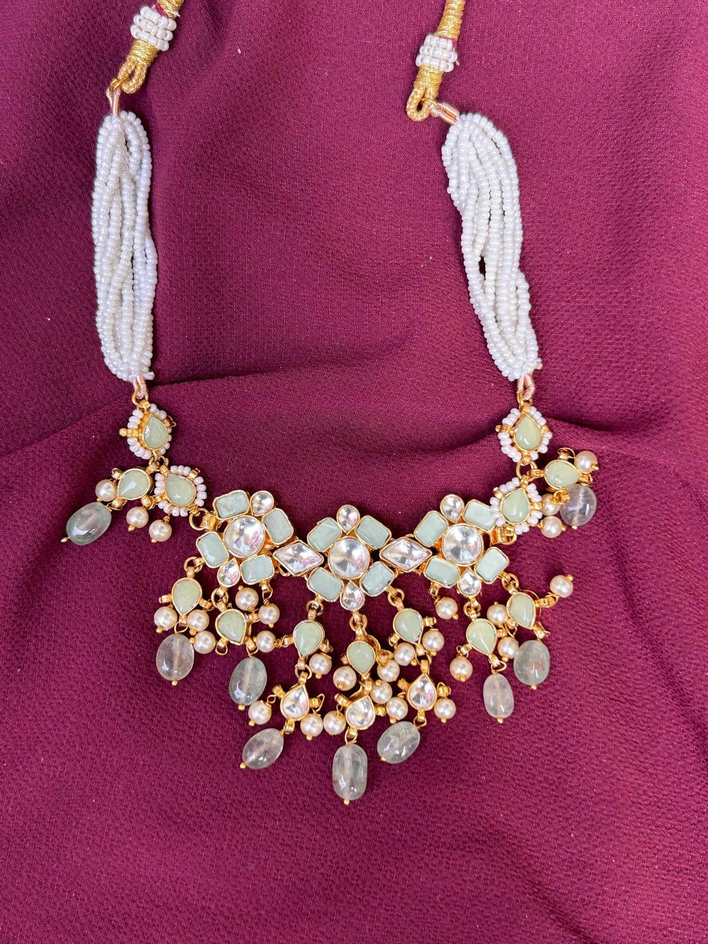 Mint Mirage Pacchi Kundan Set - Mivanaa