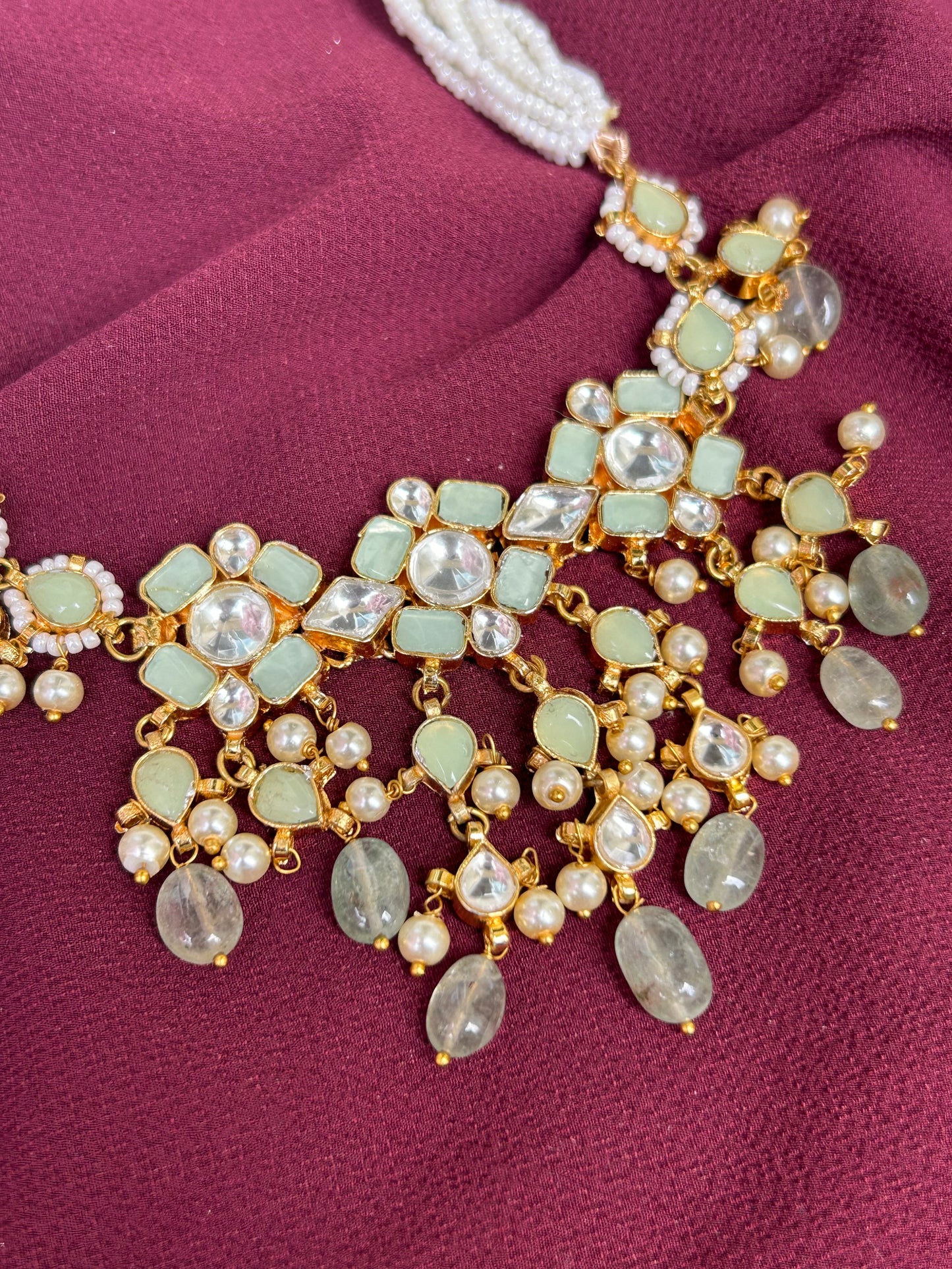 Mint Mirage Pacchi Kundan Set - Mivanaa