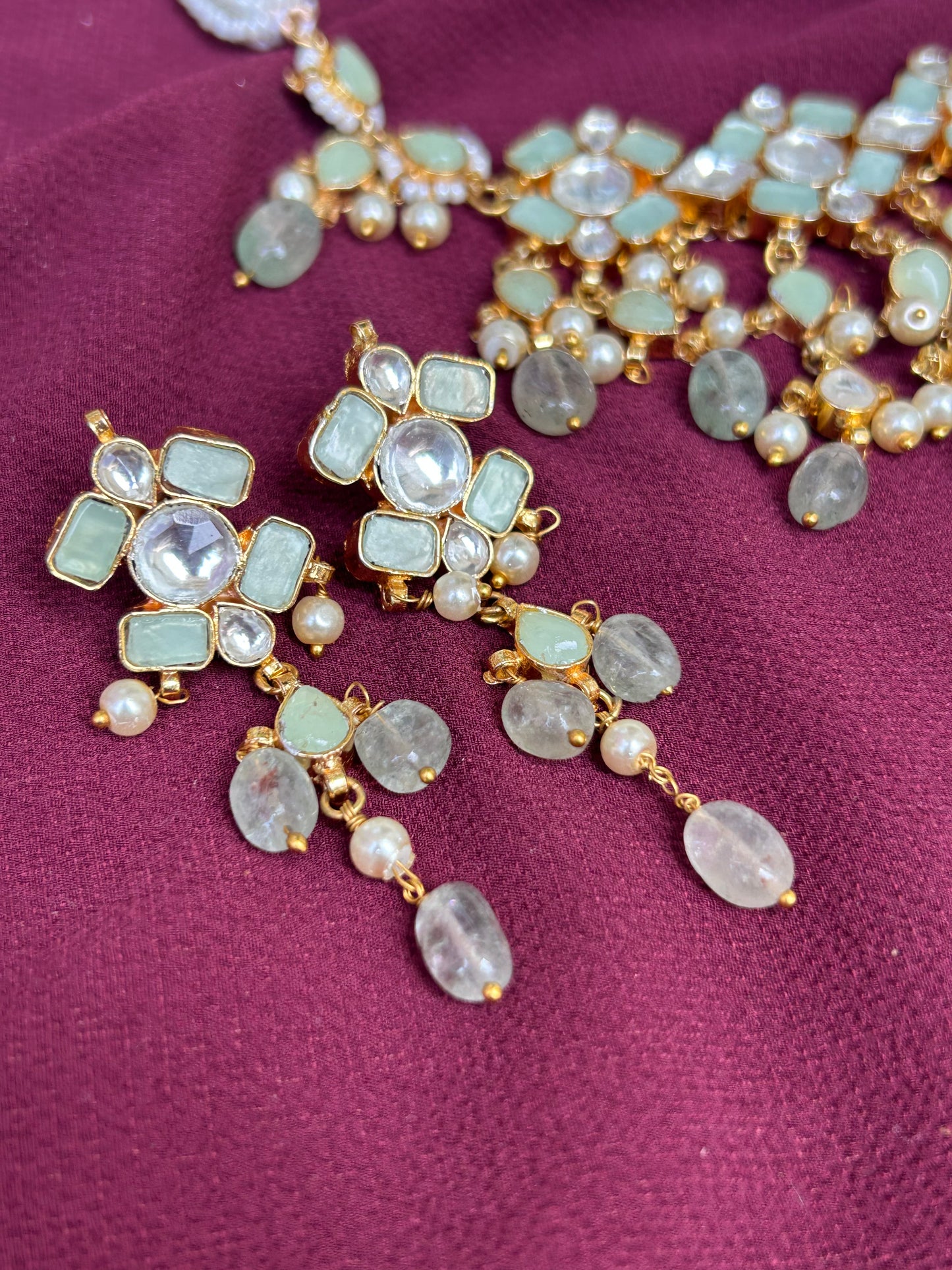 Mint Mirage Pacchi Kundan Set - Mivanaa