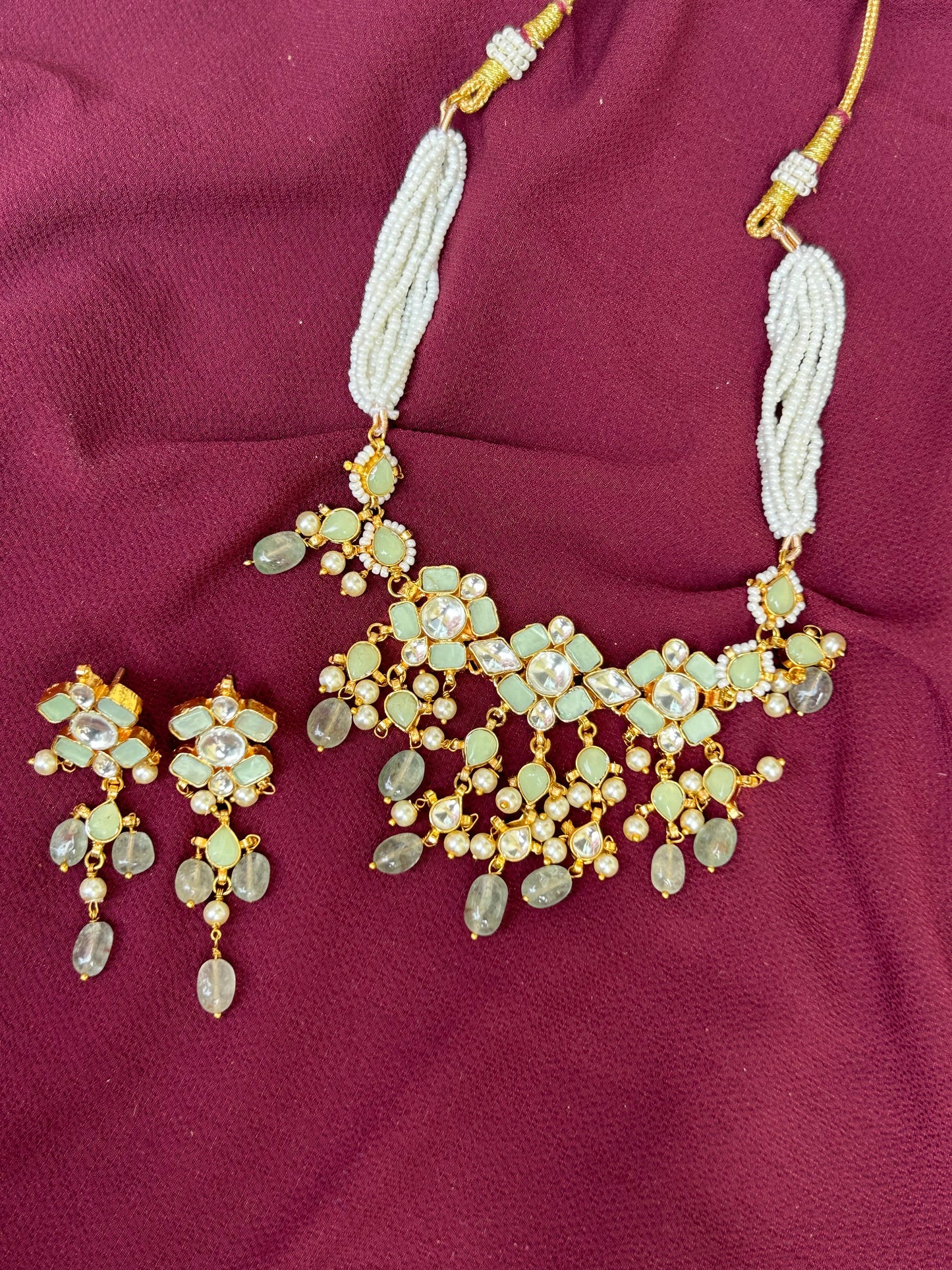 Mint Mirage Pacchi Kundan Set - Mivanaa