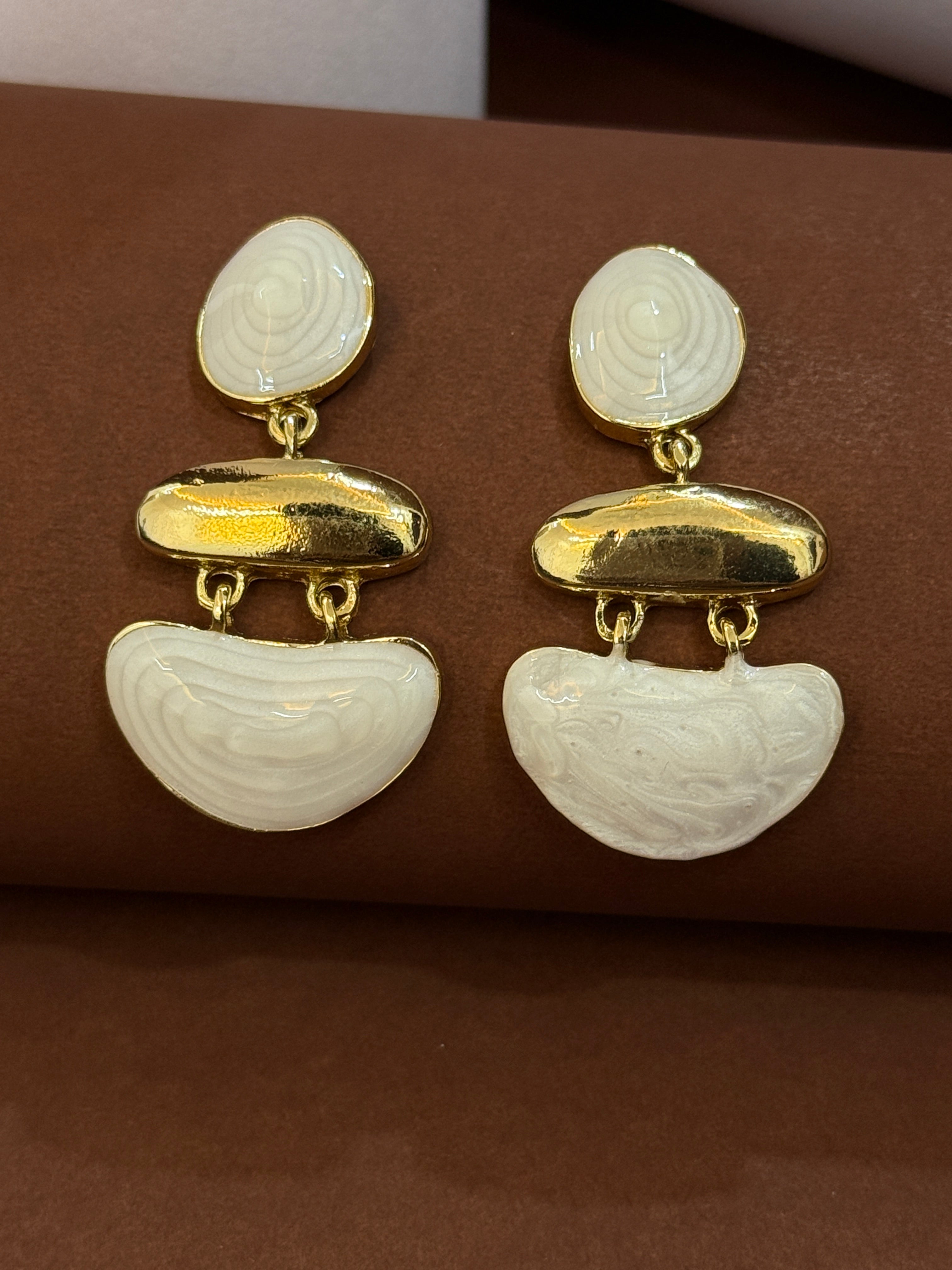 Ivory Elegance Geometric Drop Earring-Mivanaa