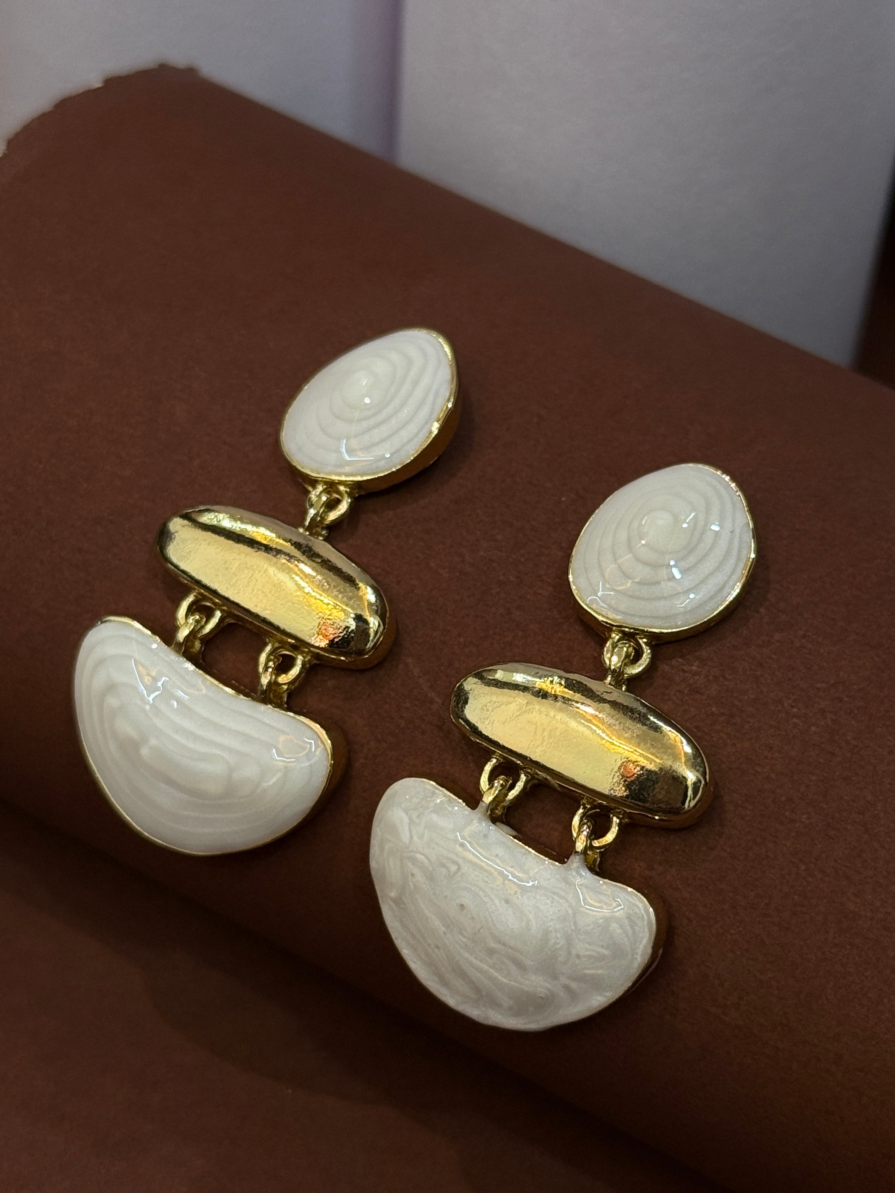 Ivory Elegance Geometric Drop Earring-Mivanaa