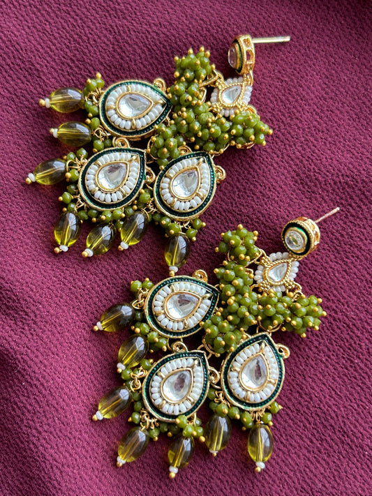 Beautiful Moss Colour Kundan Jhumka - Mivanaa