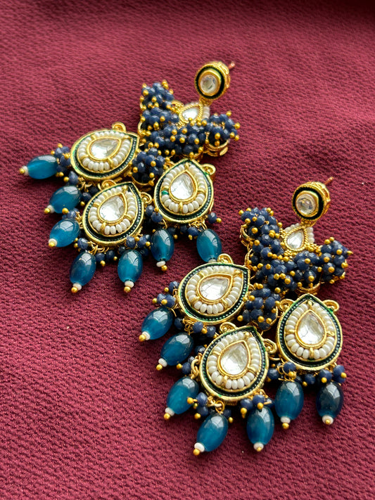 Beautiful Royal Blue Kundan Jhumka - Mivanaa