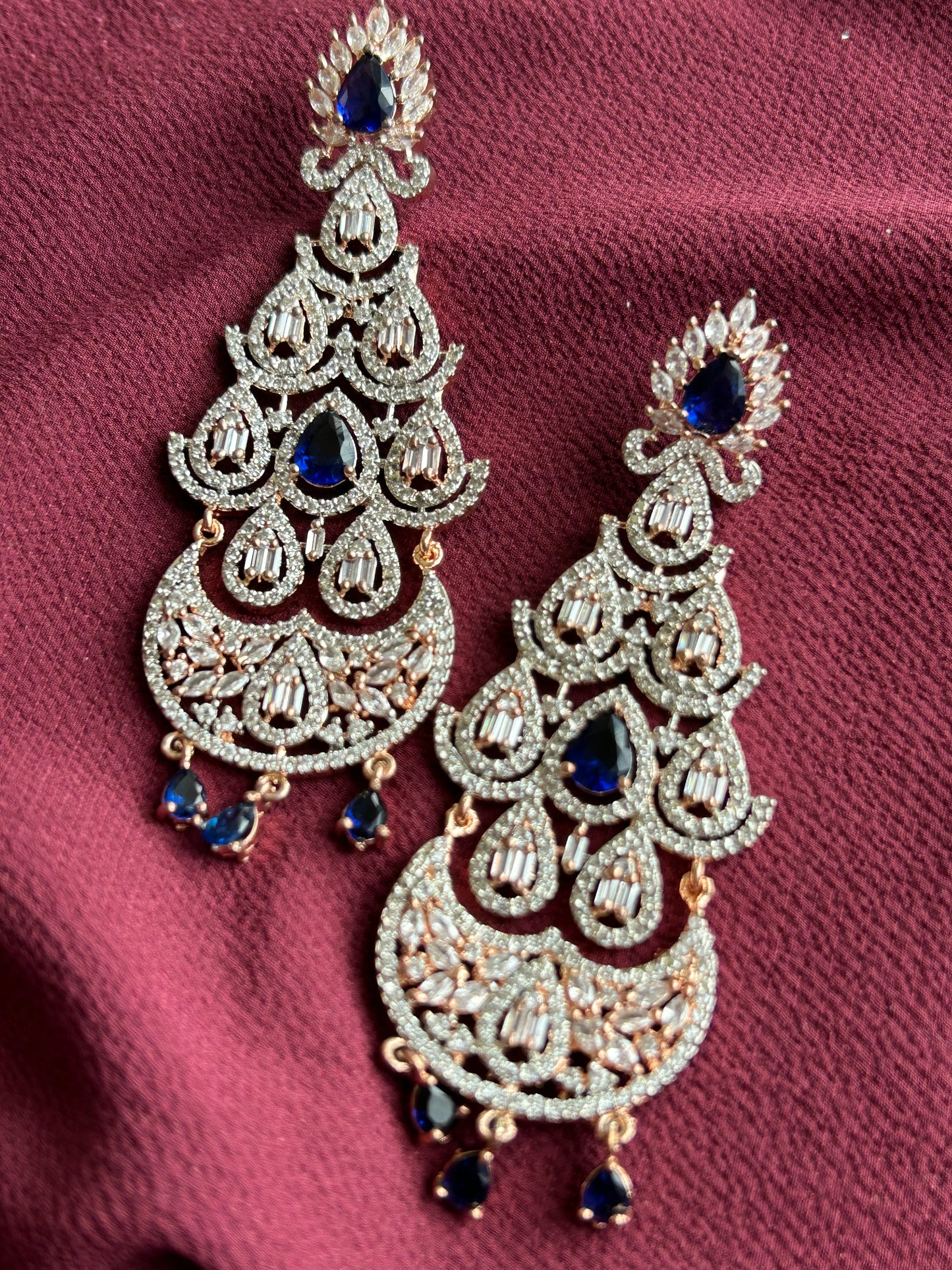 Enchanted Lapis Cascade - Royal Blue Long AD Earrings - Mivanaa