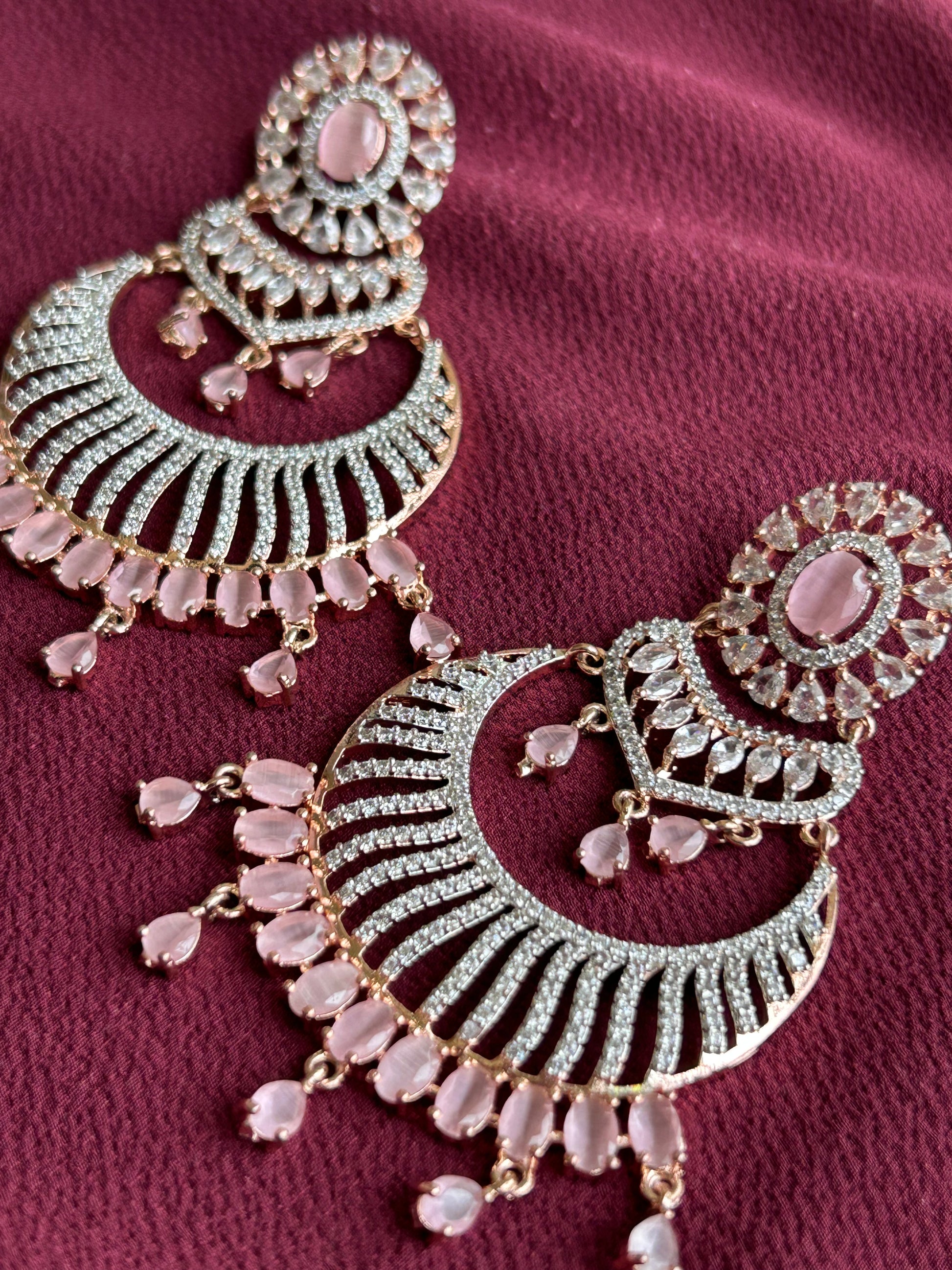 Rosebud Radiance - Baby Pink  Round  AD Earrings - Mivanaa