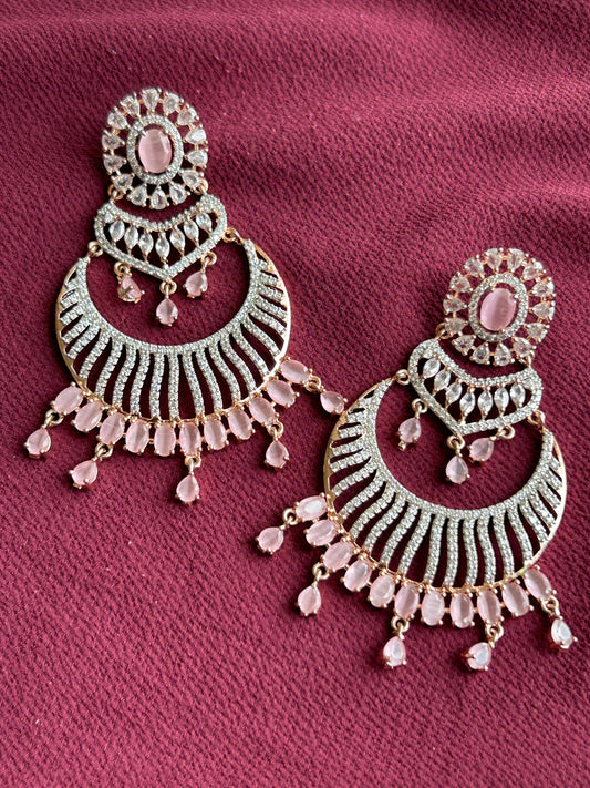 Rosebud Radiance - Baby Pink  Round  AD Earrings - Mivanaa