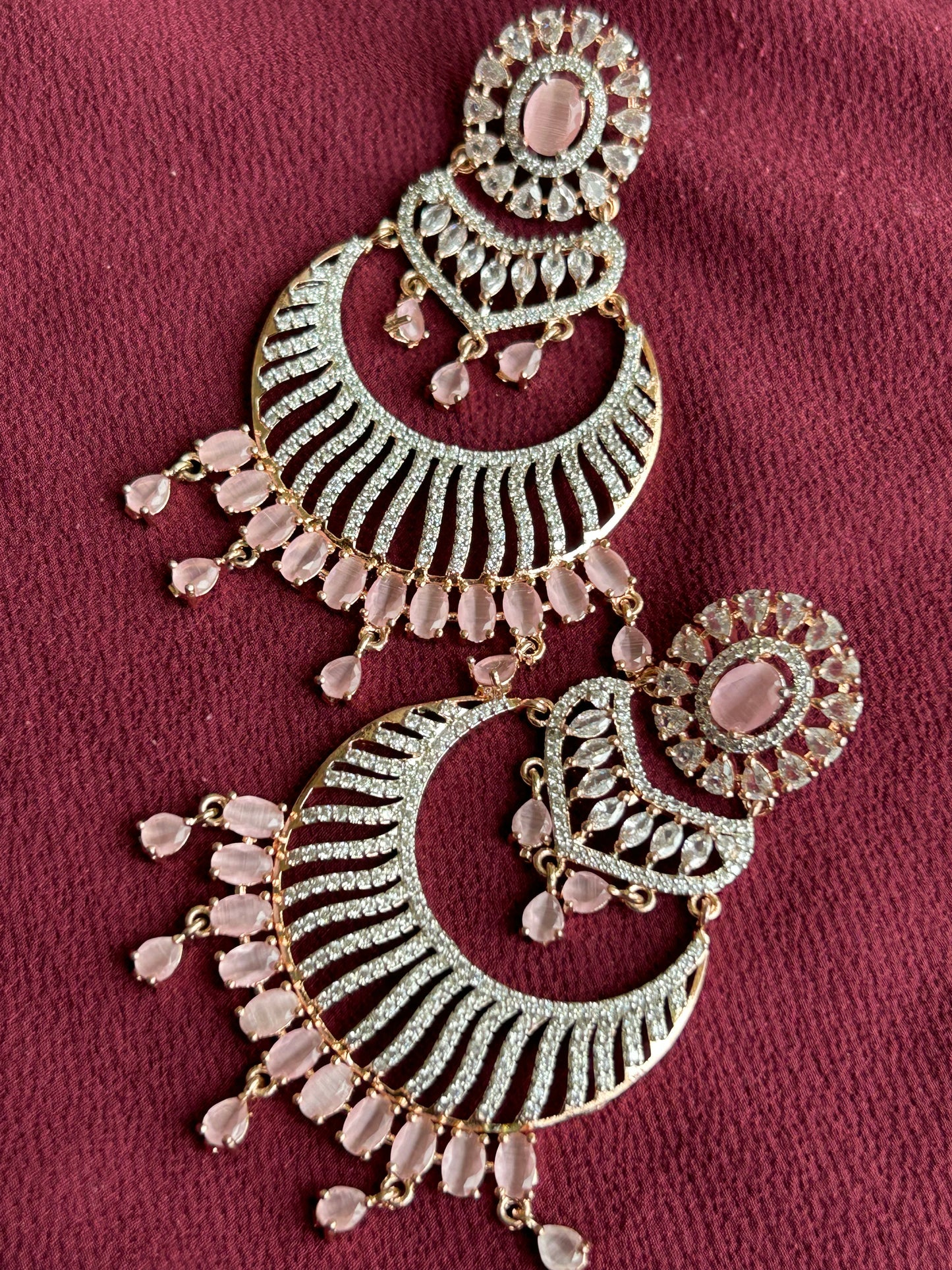 Rosebud Radiance - Baby Pink  Round  AD Earrings - Mivanaa