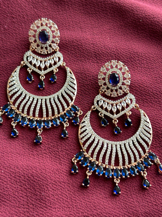 Sapphire Majesty- Royal Blue  Round Shape AD Earrings - Mivanaa