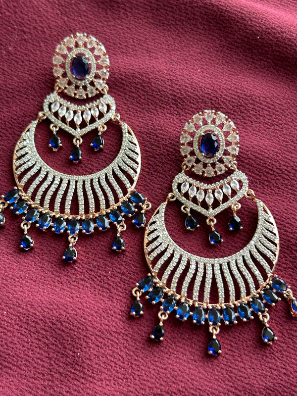 Sapphire Majesty- Royal Blue  Round Shape AD Earrings - Mivanaa