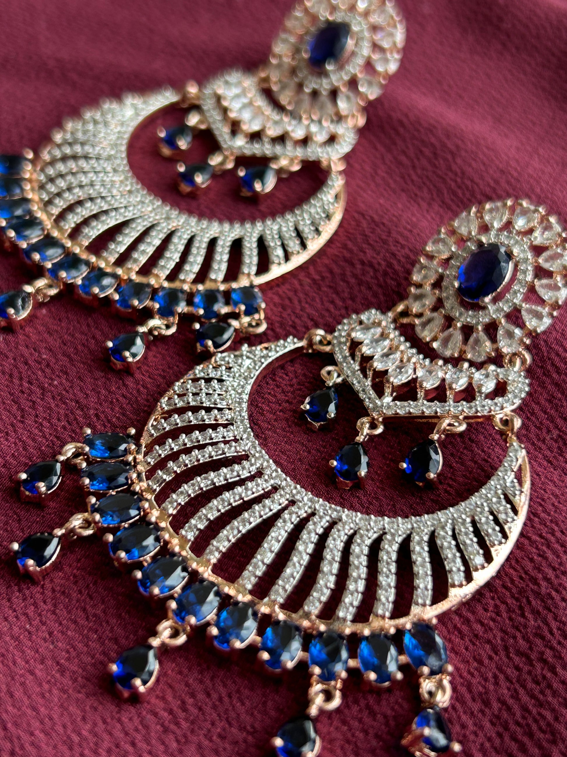 Sapphire Majesty- Royal Blue  Round Shape AD Earrings - Mivanaa