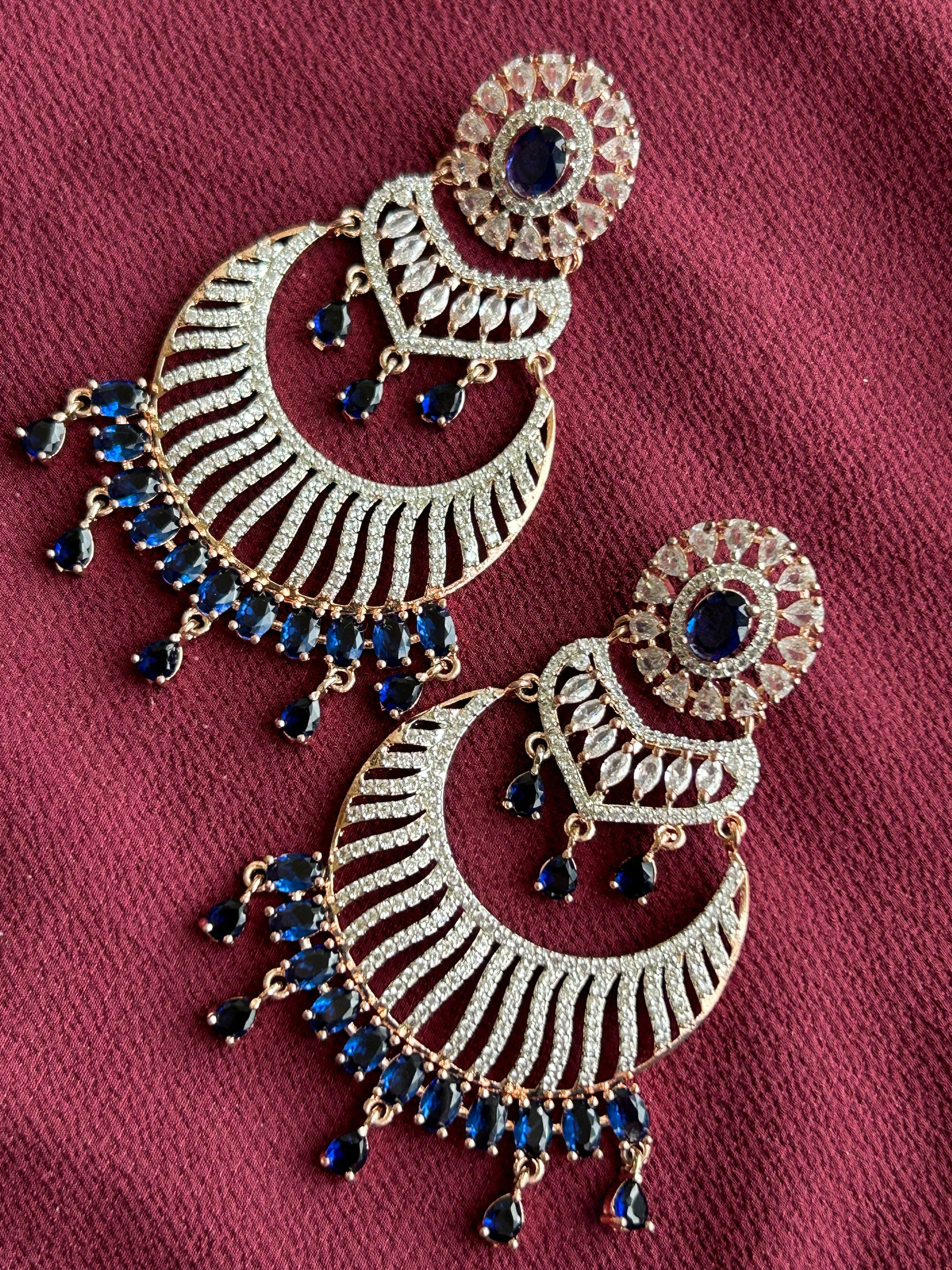 Sapphire Majesty- Royal Blue  Round Shape AD Earrings - Mivanaa