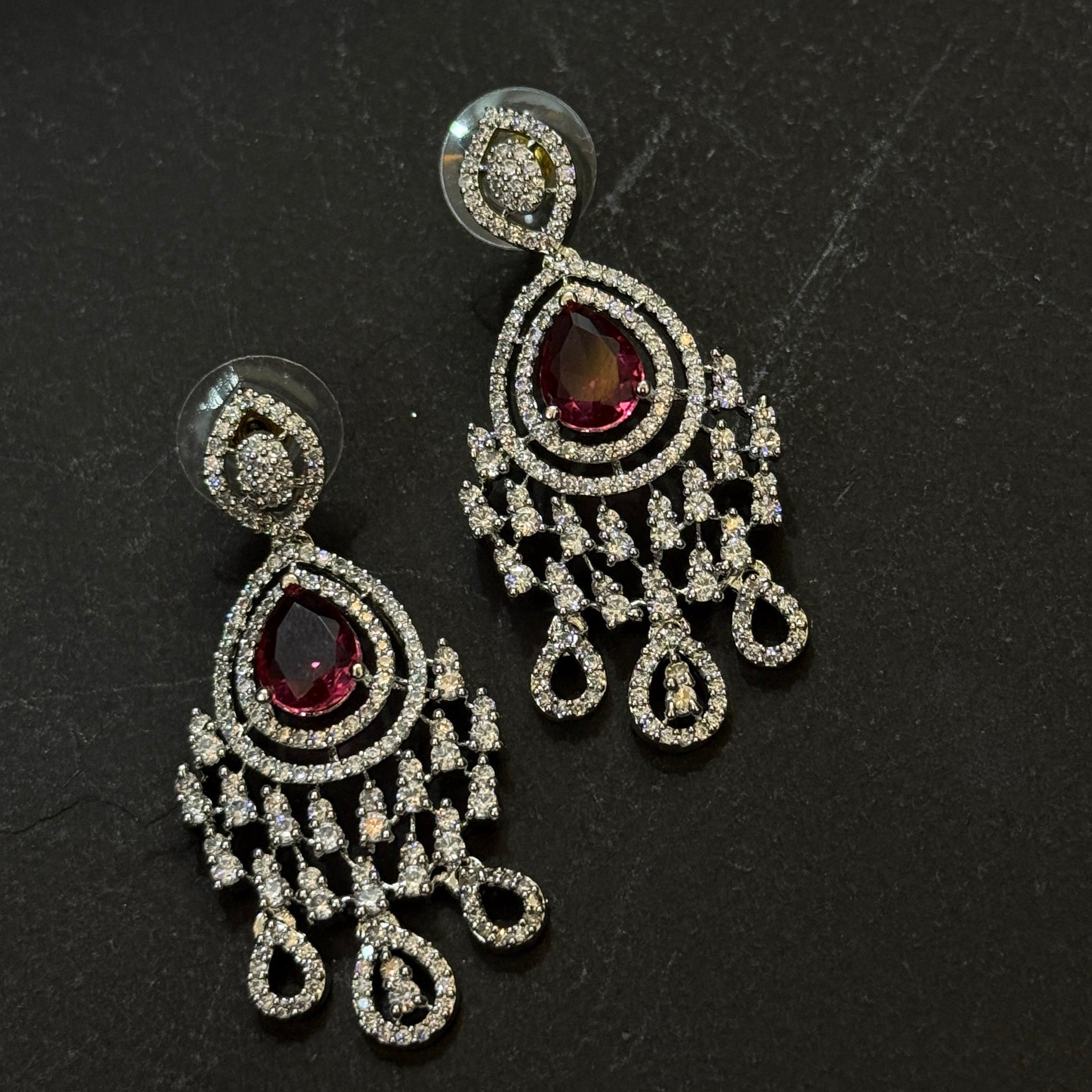 Royal Ruby Teardrop American Diamond Necklace Set