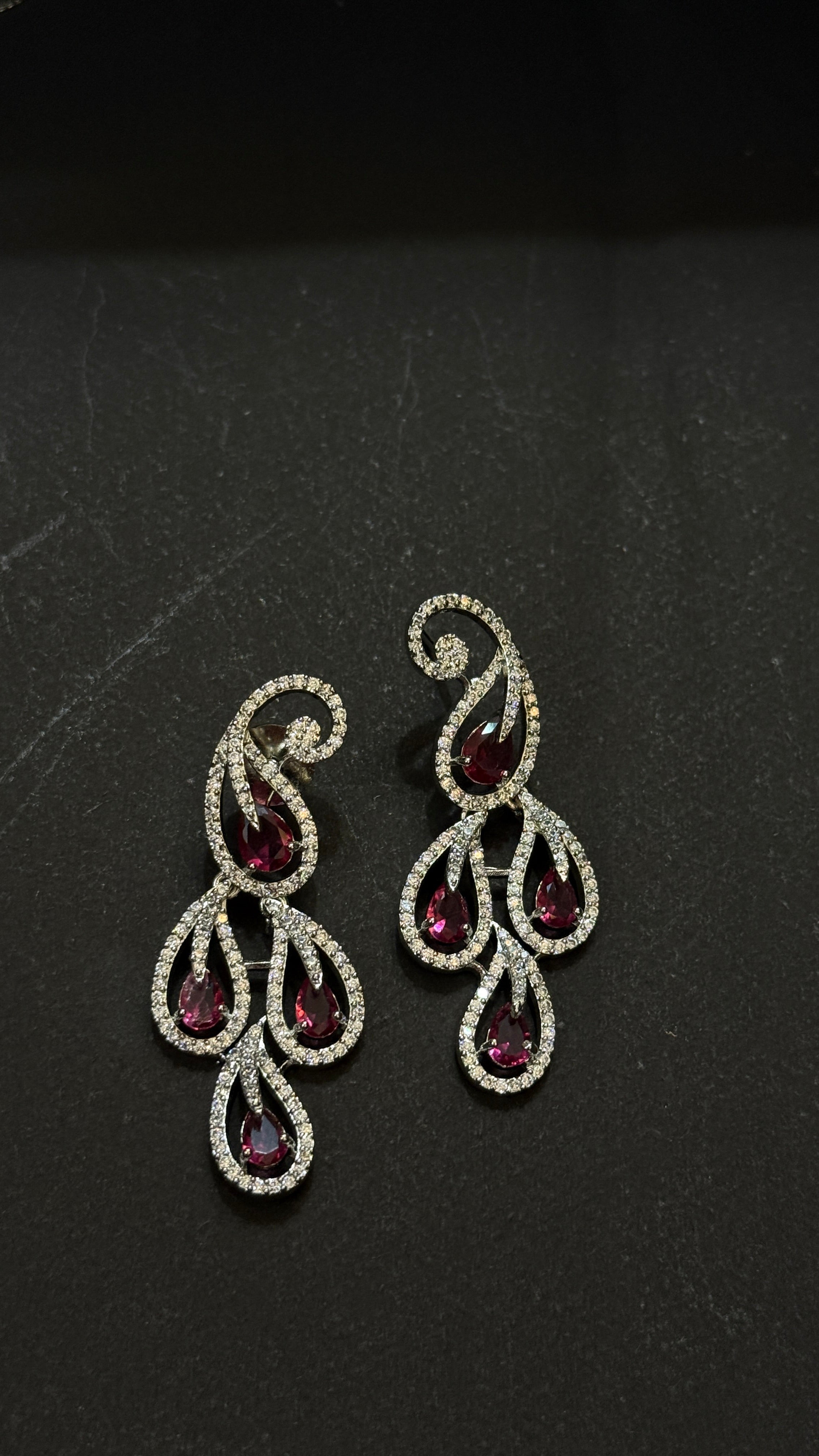 Ruby Teardrop American Diamond Statement Necklace Set