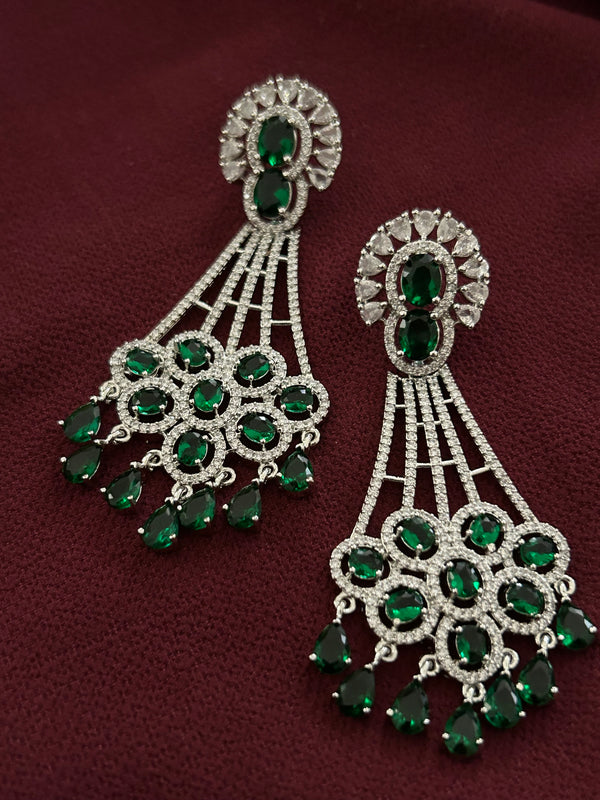 Mystic Verdant Sparkling Green AD Earrings - Mivanaa