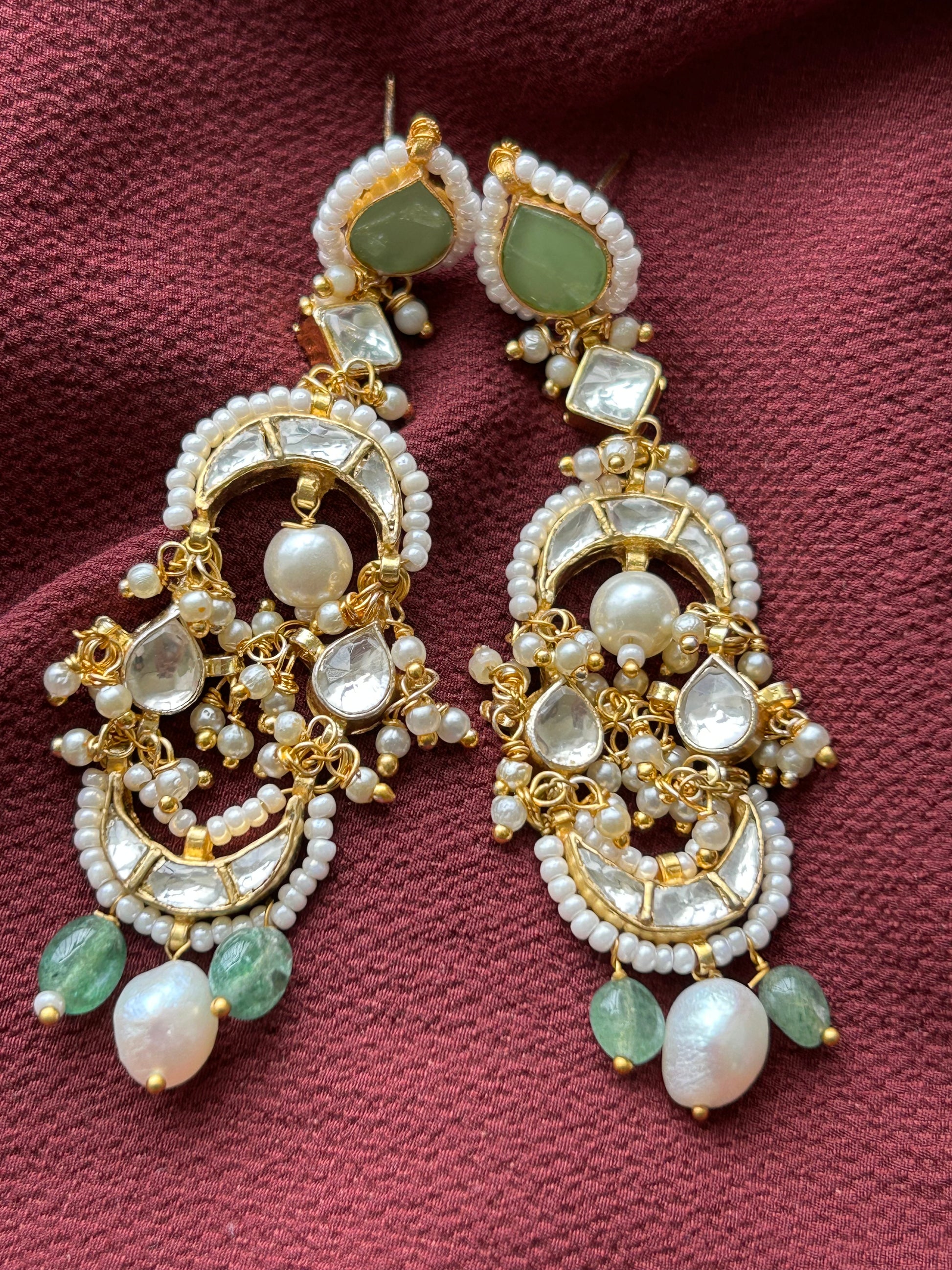 Mint Majesty Pacchi Kundan Earrings - Mivanaa