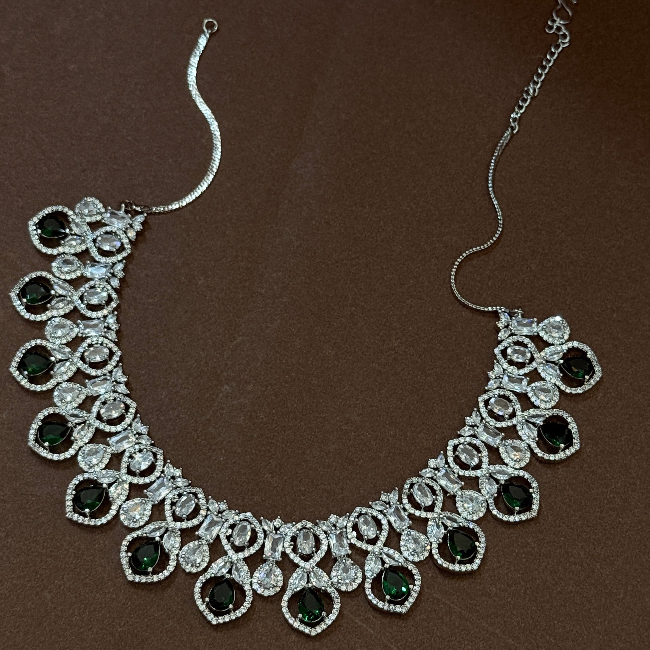 Elegant Green Crystal Drop Necklace Set