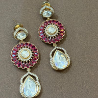 Elegant Ruby Kundan Teardrop Necklace Set