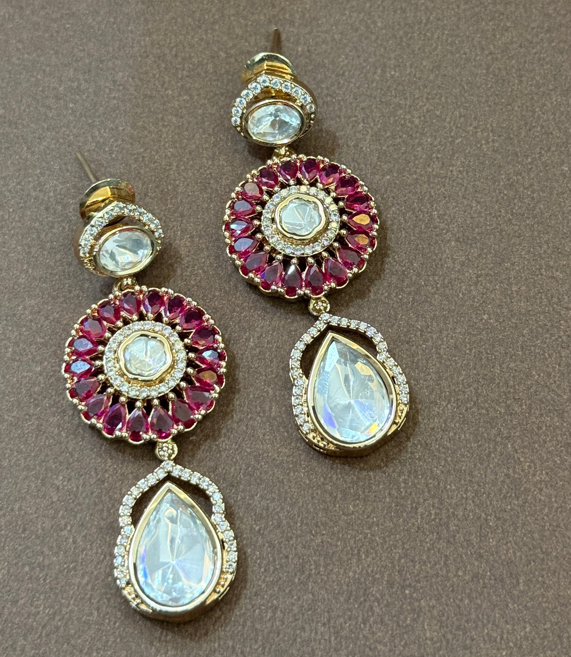 Elegant Ruby Kundan Teardrop Necklace Set