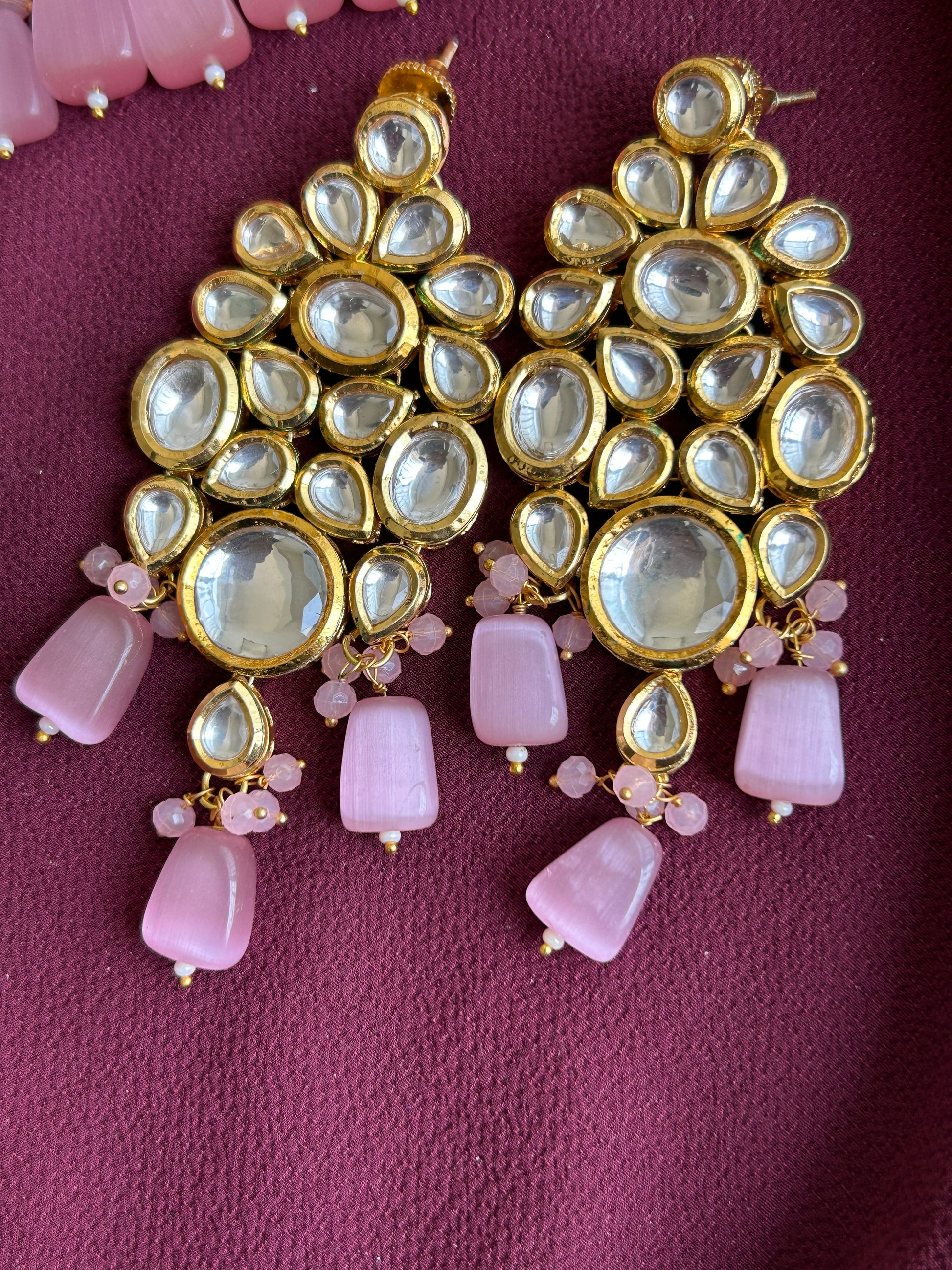 Radiant Pink Kundan Necklace Set - Timeless Elegance - Mivanaa