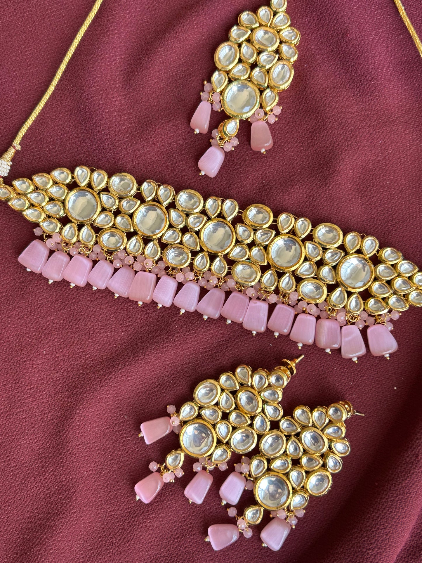 Radiant Pink Kundan Necklace Set - Timeless Elegance - Mivanaa