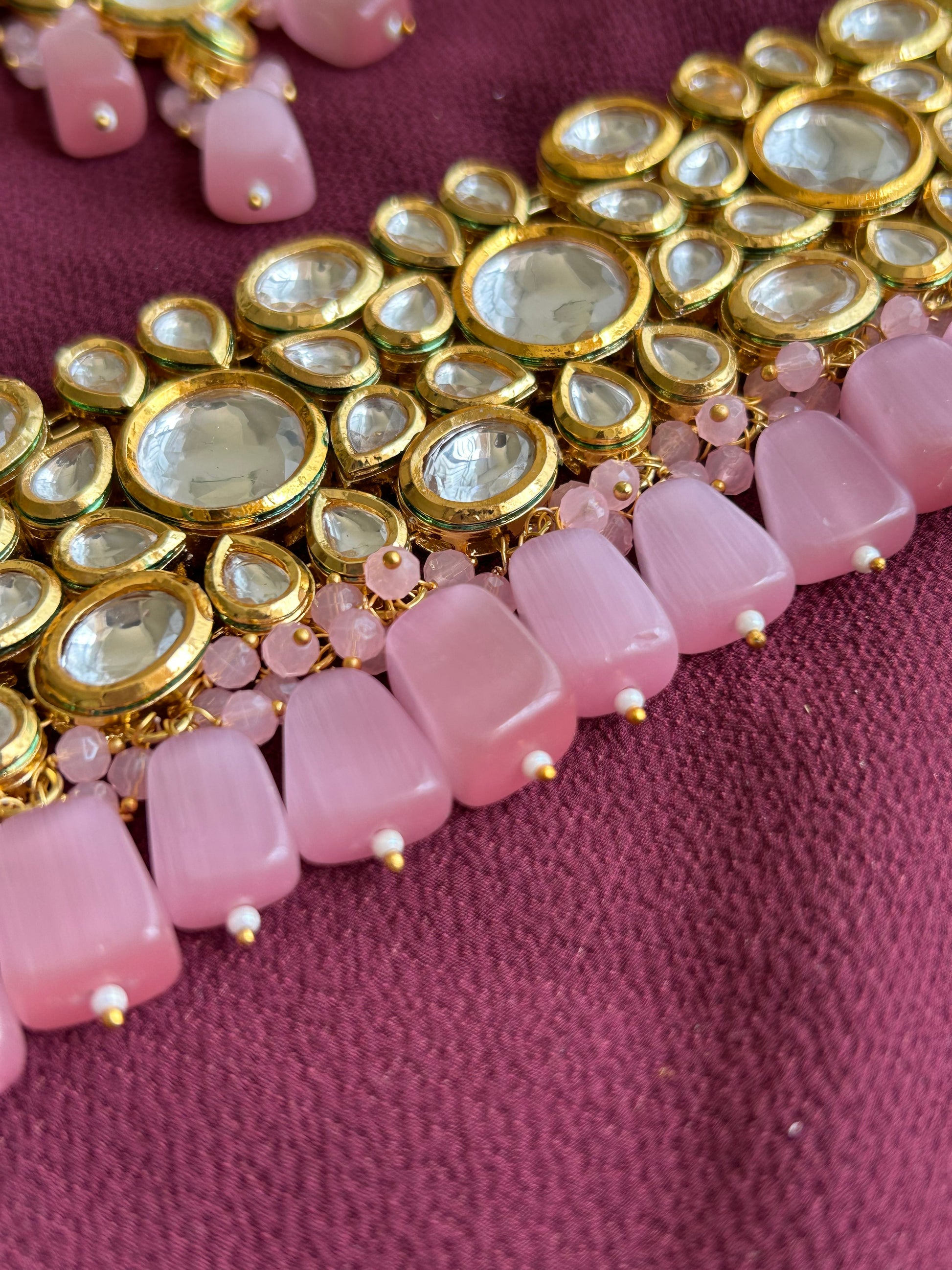 Radiant Pink Kundan Necklace Set - Timeless Elegance - Mivanaa