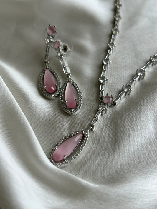 Pink American Diamond Necklace - Mivanaa