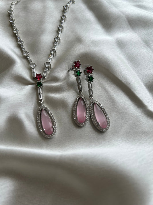 Pink American Diamond Necklace - Mivanaa