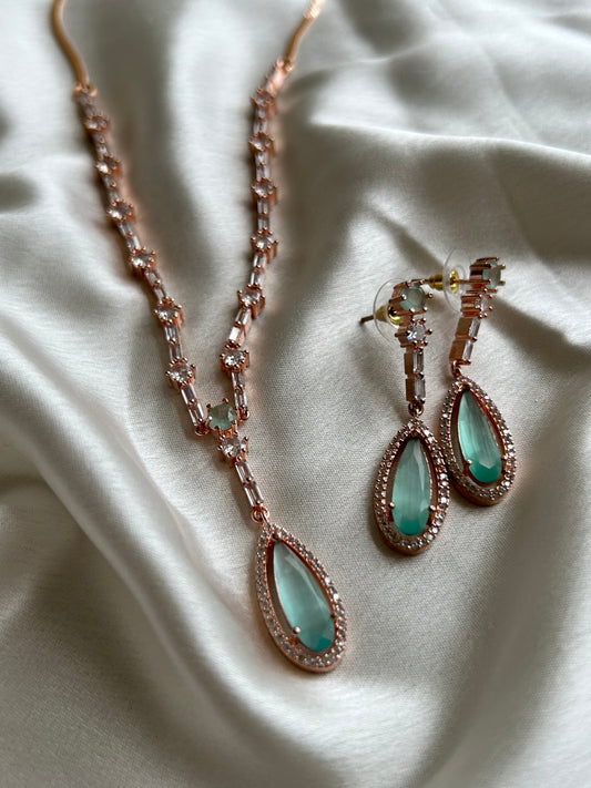 Mint green American Diamond Necklace - Mivanaa