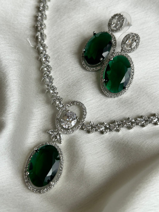 Green American Diamond Pendant Set - Mivanaa