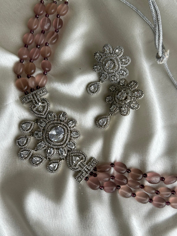 Diamond Blush Beads Necklace Set - Mivanaa