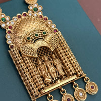 Temple Lakshmi Gold Long Haram Necklace with Antique Pendant
