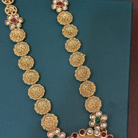 Temple Lakshmi Gold Long Haram Necklace with Antique Pendant